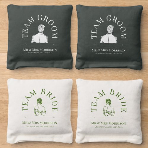Green Sage Team Bride/Groom Wedding Cornhole Bags