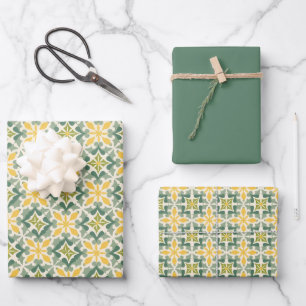 Green, Sage & Yellow Moroccan Pattern Wrapping Paper Sheets