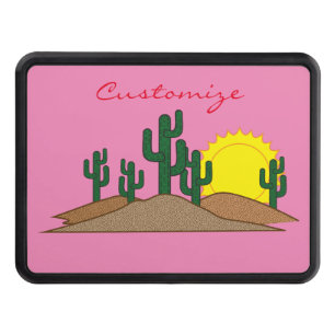 Green Saguaro Cactus Desert Sunrise Hitch Cover