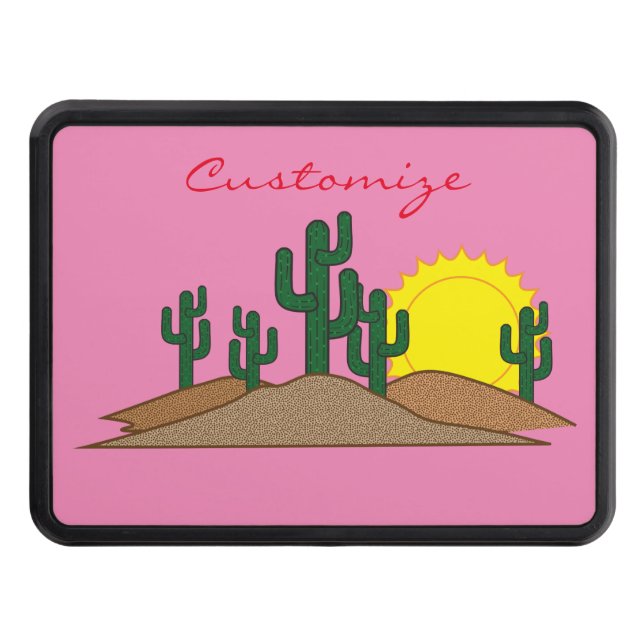 Green Saguaro Cactus Desert Sunrise Hitch Cover (Front)