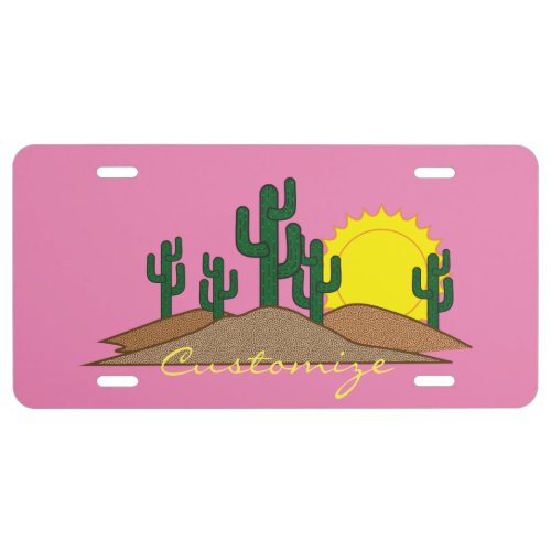 Green Saguaro Cactus Desert Sunrise License Plate