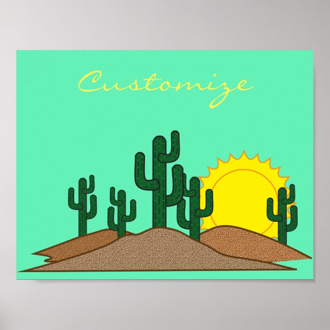 Green Saguaro Cactus Desert Sunrise Poster (Front)