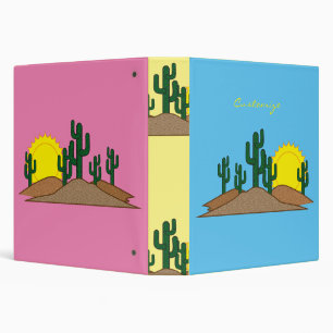Green Saguaro Cactus Desert Sunrise Thunder_Cove 3 Ring Binder