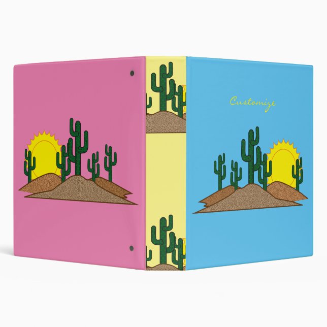 Green Saguaro Cactus Desert Sunrise Thunder_Cove 3 Ring Binder (Background)