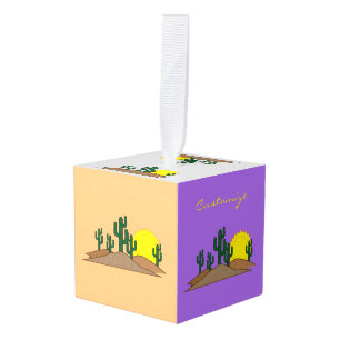 Green Saguaro Cactus Desert Sunrise Thunder_Cove Cube Ornament