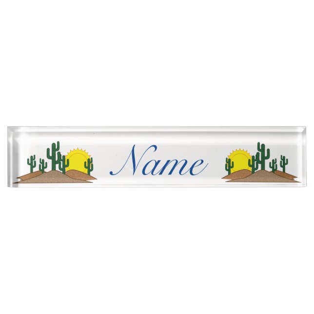 Green Saguaro Cactus Desert Sunrise Thunder_Cove Desk Name Plate (Front)