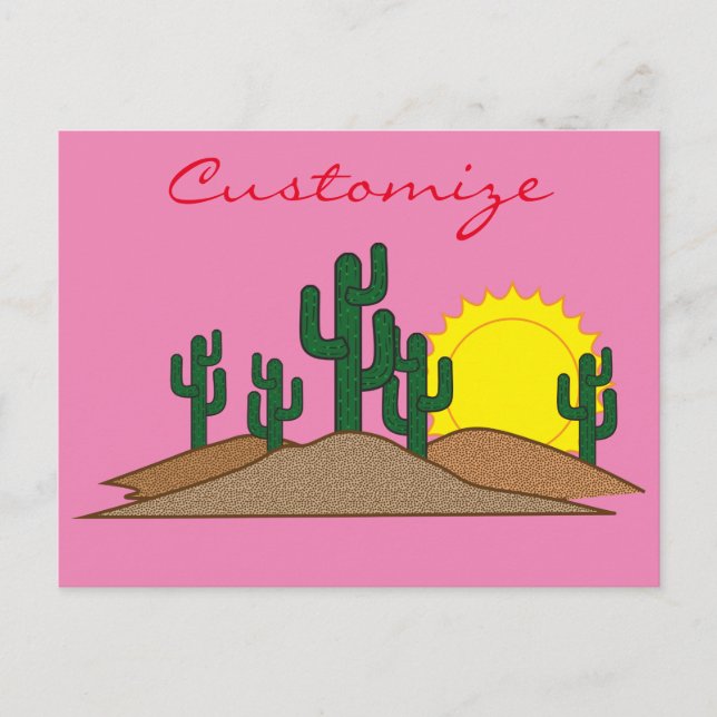 Green Saguaro Cactus Desert Sunrise Thunder_Cove Postcard (Front)