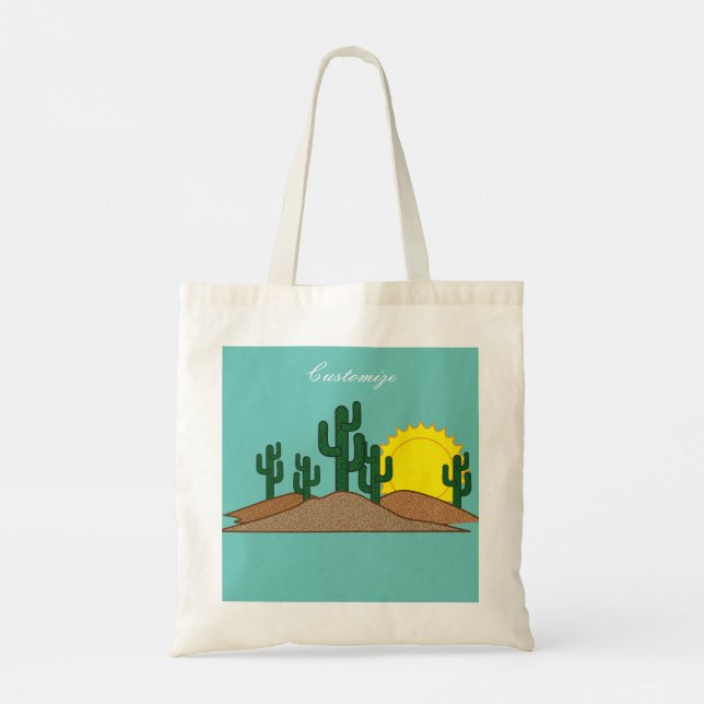 Green Saguaro Cactus Desert Sunrise Thunder_Cove Tote Bag (Back)
