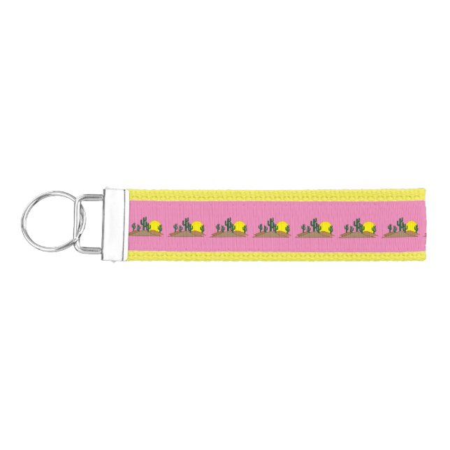 Green Saguaro Cactus Desert Sunrise Thunder_Cove Wrist Keychain (Keys on Left)