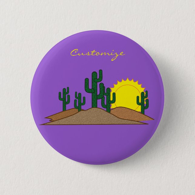 Green Saguaro Cactus Desert Sunset Thunder_Cove Button (Front)