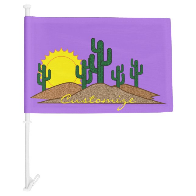 Green Saguaro Cactus Desert Sunset Thunder_Cove Car Flag (Front)