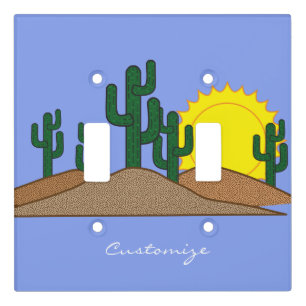 Green Saguaro Cactus Desert Sunset Thunder_Cove Light Switch Cover