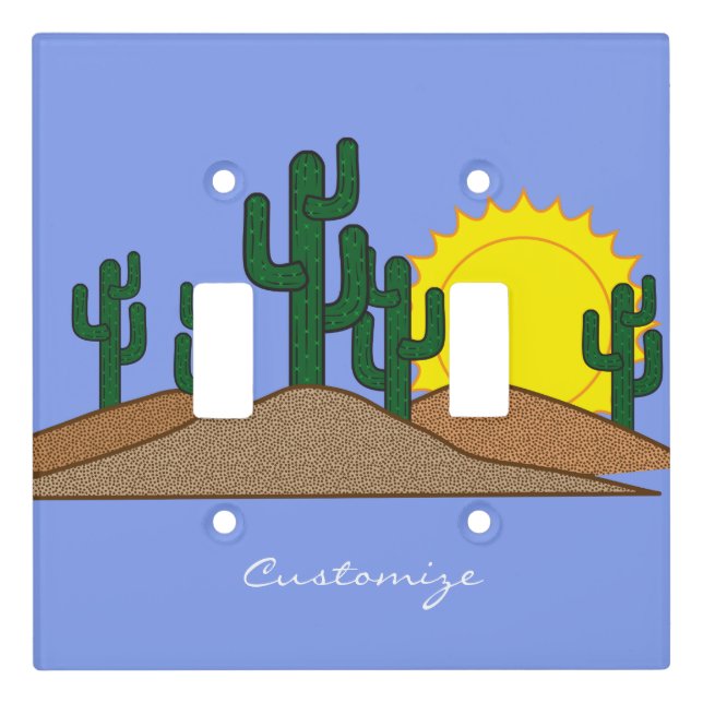 Green Saguaro Cactus Desert Sunset Thunder_Cove Light Switch Cover (Front)