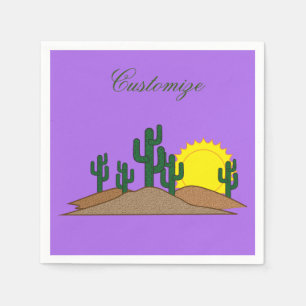 Green Saguaro Cactus Desert Sunset Thunder_Cove Napkins