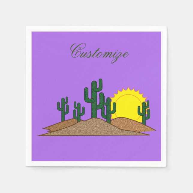 Green Saguaro Cactus Desert Sunset Thunder_Cove Napkins (Front)