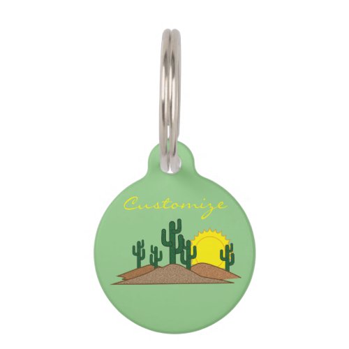 Green Saguaro Cactus Desert Sunset Thunder_Cove Pet ID Tag