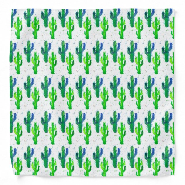 Green Saguaro Cactus Watercolor Bandana (Front)