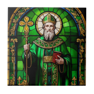 Green Saint Patrick St Patricks Day Stained Glass Ceramic Tile