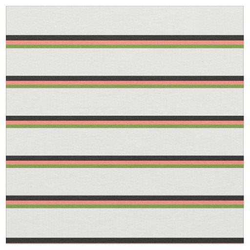 Green, Salmon, Black, and White Striped Pattern Fabric