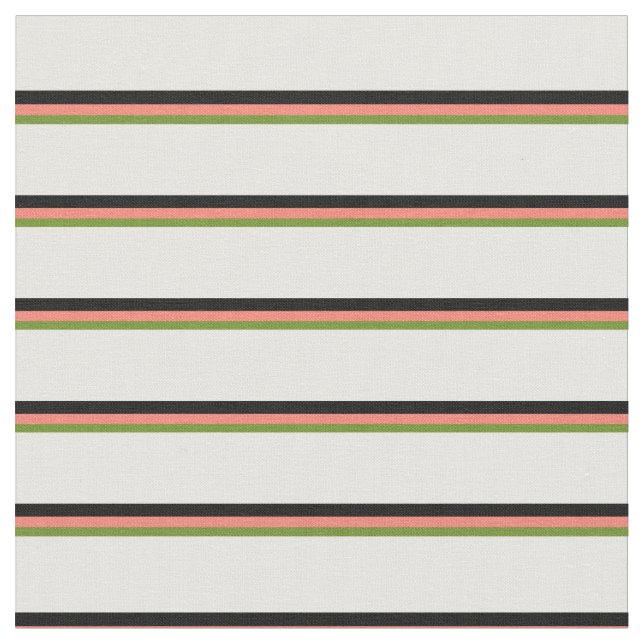 Green, Salmon, Black, and White Striped Pattern Fabric (Close Up)