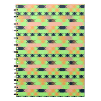 green, salmon, orange geometric notebook