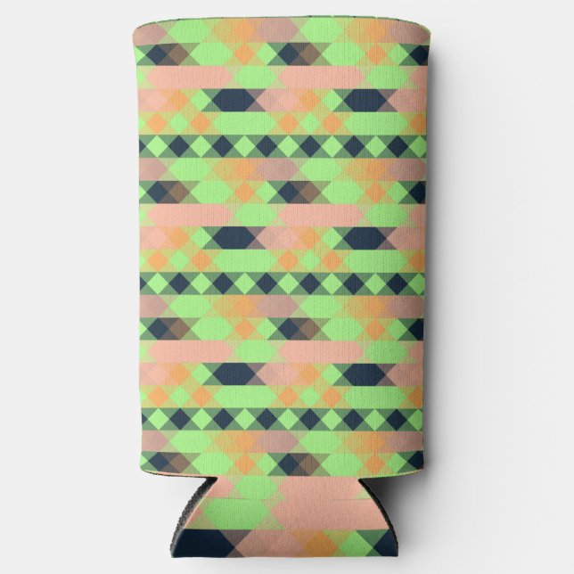 green, salmon, orange geometric seltzer can cooler (Front)
