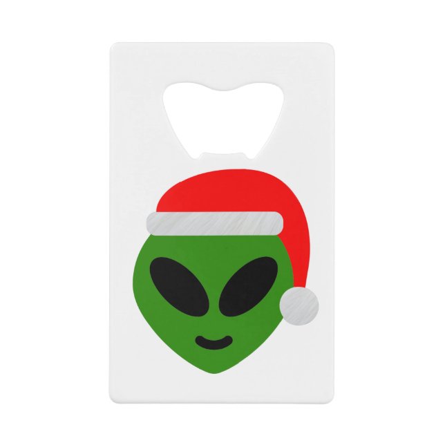 green santa alien emoji credit card bottle opener (Front)