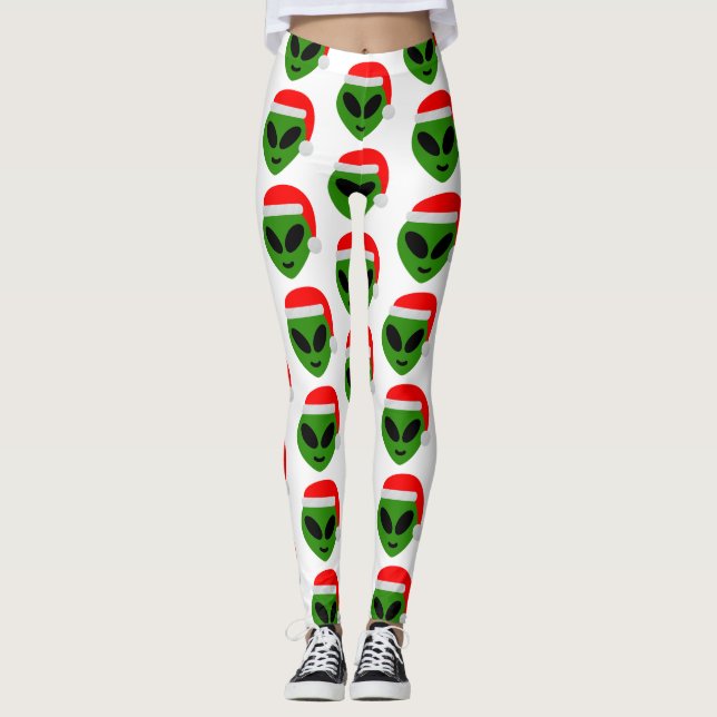 green santa alien emoji leggings (Front)