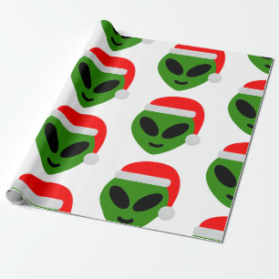 green santa alien emoji wrapping paper