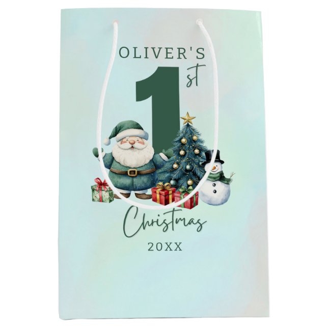 Green Santa Claus 1st Christmas Medium Gift Bag (Front)