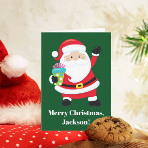 Green Santa Claus Customized Kids Christmas Card