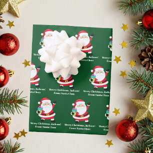 Green Santa Claus Customized Kids Christmas Wrapping Paper Sheets