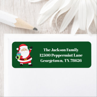 Green Santa Claus Cute Christmas Return Address Label