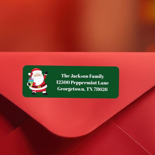 Green Santa Claus Cute Christmas Return Address Label (Creator Uploaded)