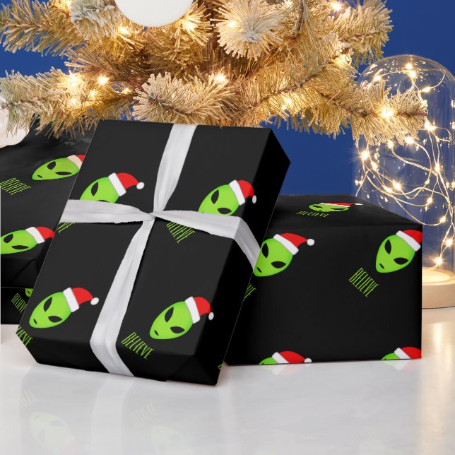 Green Santa Claus martian Christmas wrapping paper (Holidays)