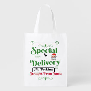 Green Santa Sack North Pole Deer Merry Christmas Grocery Bag