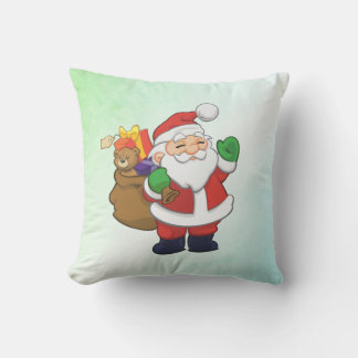 Green Santa With Toys Throw Pillow