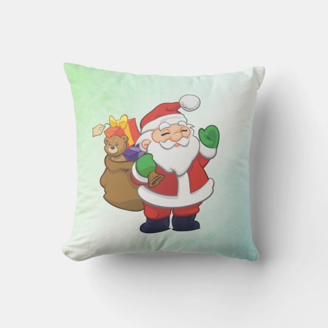 Green Santa With Toys Throw Pillow (Front)