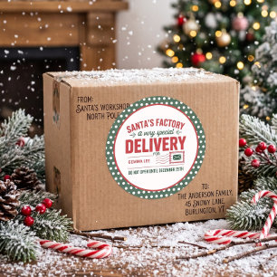 Green Santa's Factory Special Delivery Dotted Classic Round Sticker