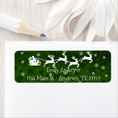 Green Santas Sleigh and Reindeer Address Label