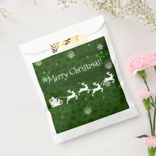 Green Santas Sleigh and Reindeer Favor Bags
