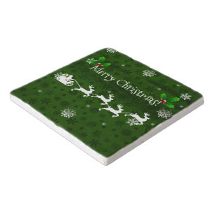 Green Santa's Sleigh and Reindeer Trivet