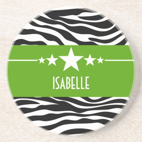 Green Sassy Star Zebra Coaster