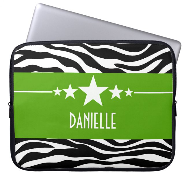 Green Sassy Star Zebra Laptop Sleeve (Front)