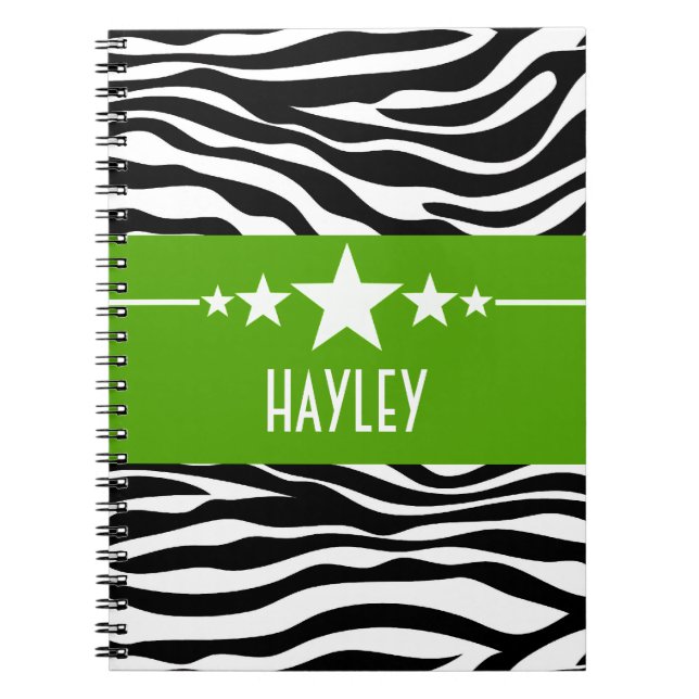 Green Sassy Star Zebra Notebook (Front)