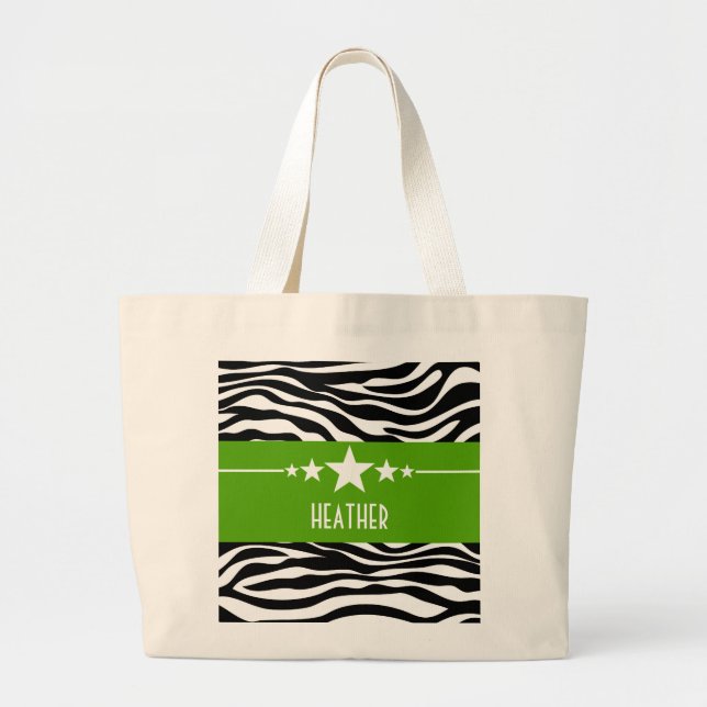 Green Sassy Star Zebra Tote Bag (Front)