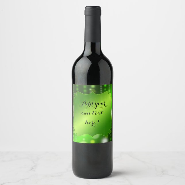 Green Satin and Sparkles Party | Custom Wine Label (Front)