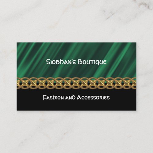 Green satin gold chain business card