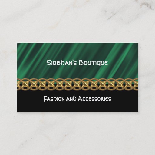 Customizable Green satin gold chain business card