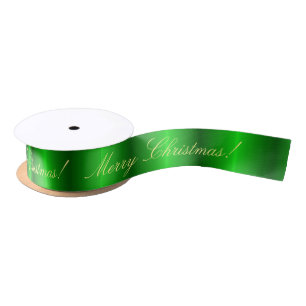 Green satin merry Christmas Satin Ribbon